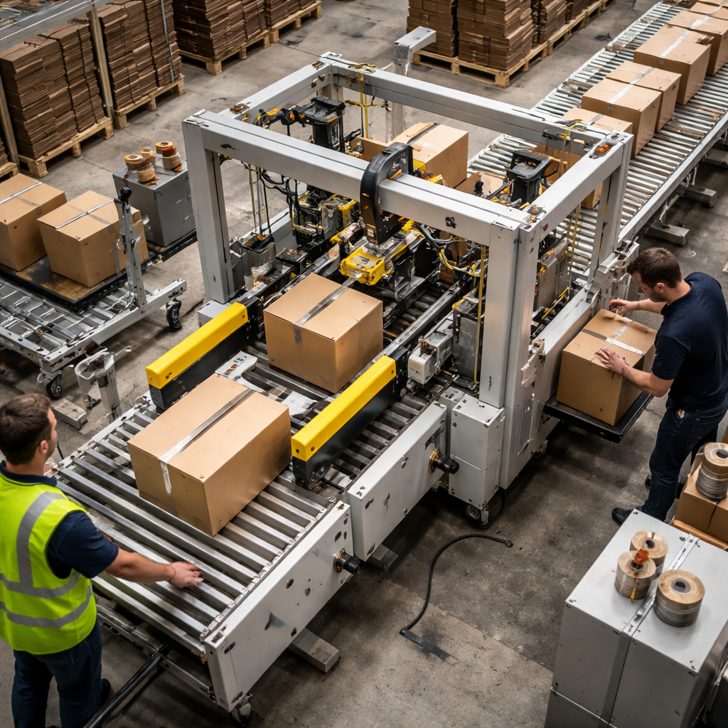 nowoczesna automatyczna zaklejarka do kartonów w akcji